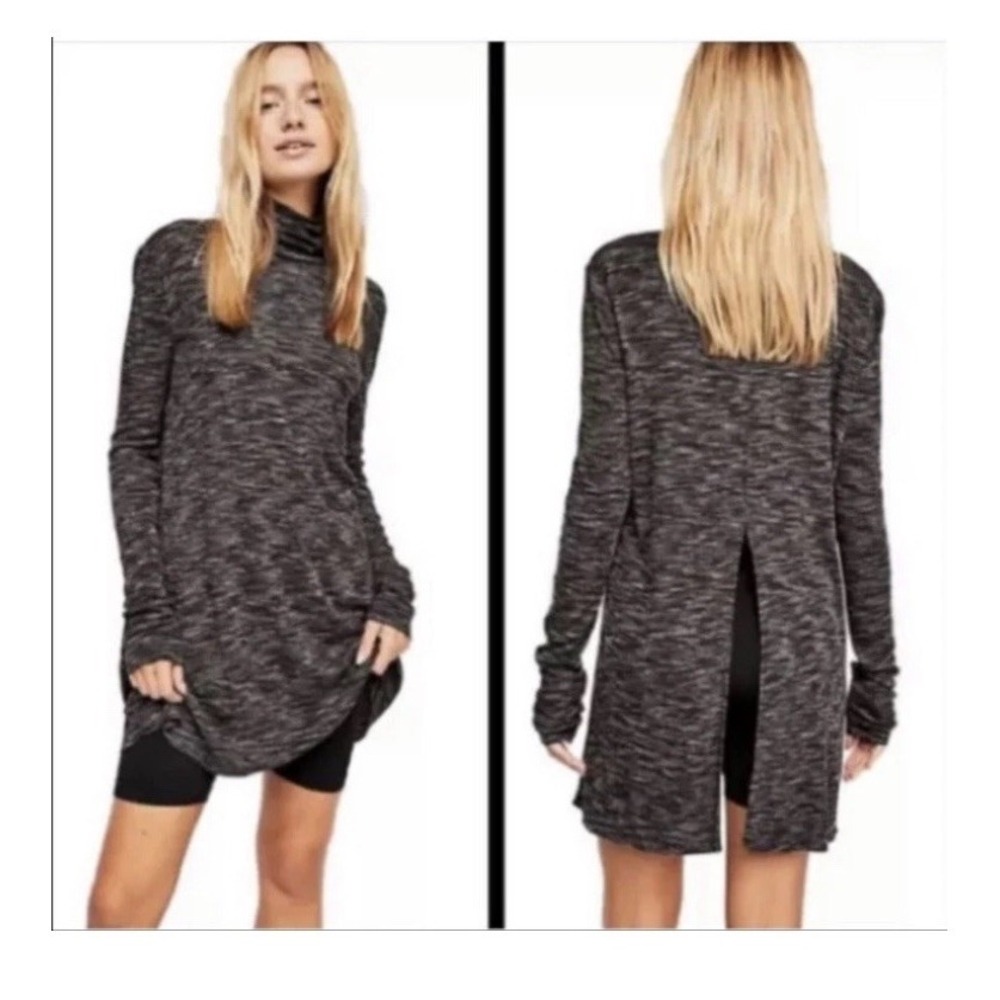 We The Free‎ People Gray Ribbed Turtleneck Stonecold Tunic Size XS Split Back